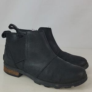 Sorel Emelie Chelsea Black Leather Women's Ankle Boots